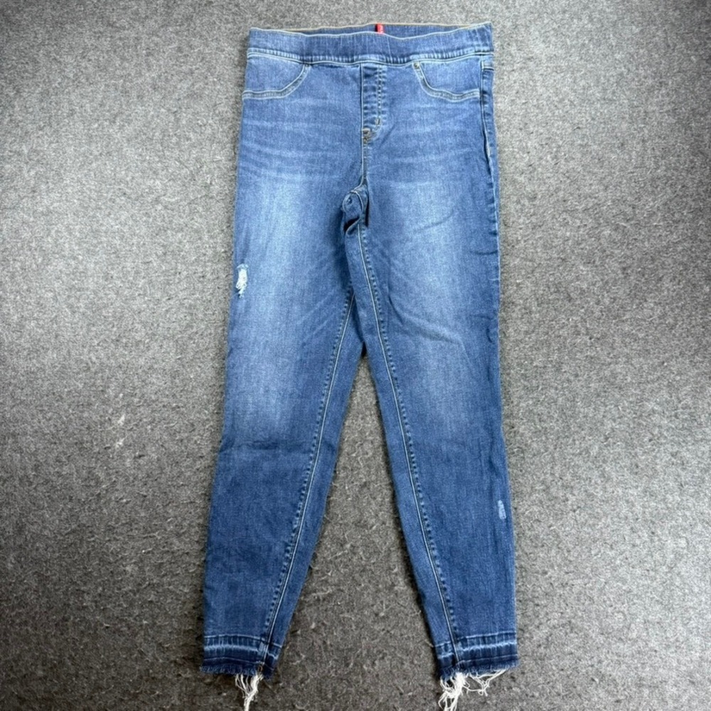 Spanx‎ Denim Jeggings Leggings Women's Large Pull On Faux Pocket Dark Wash